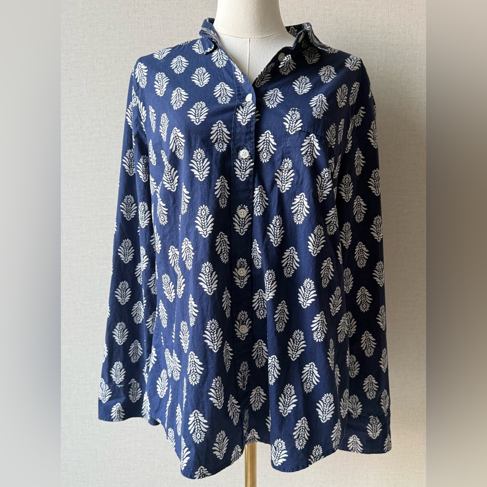 J. Crew Navy Blue Button-Front Printed Shirt